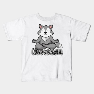 namaste wolf yoga Kids T-Shirt